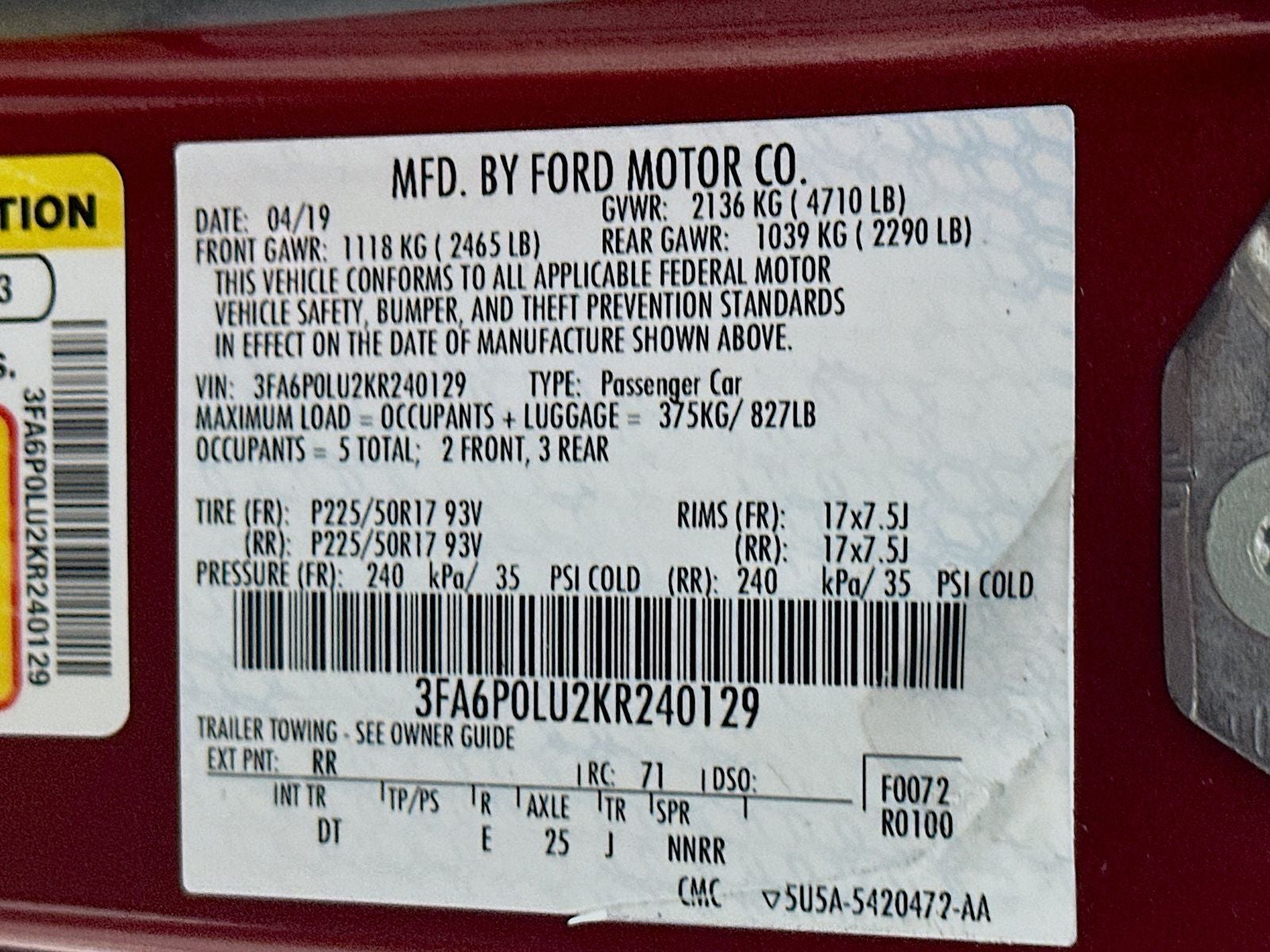 2019 Ford Fusion Hybrid SE